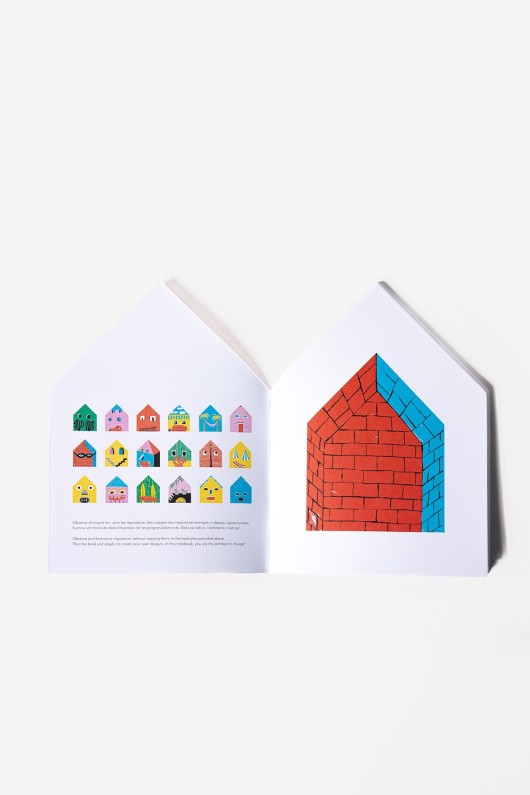 stickers - small multicoloured houses and brick house (blue and red)