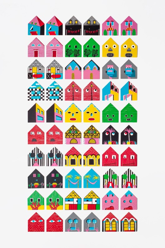 archimood memory game tiles - houses with faces