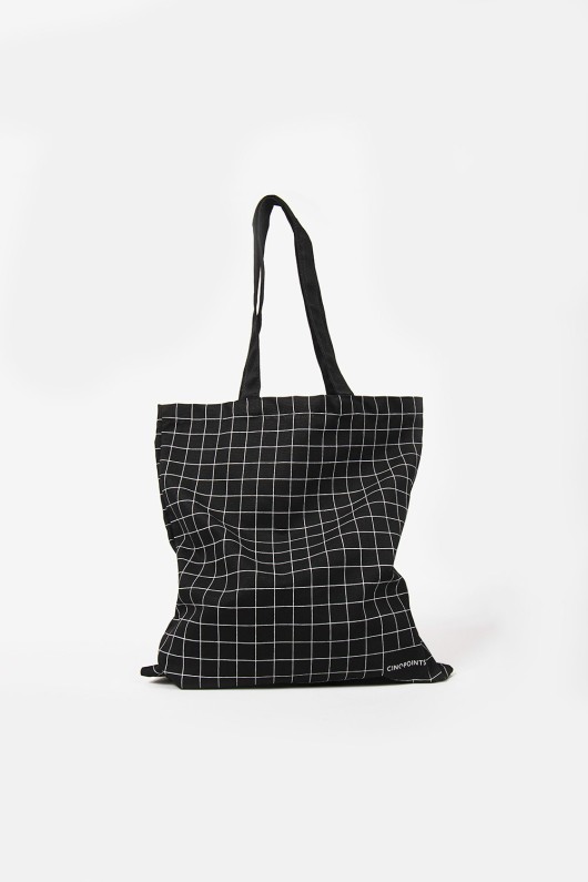 grid black tote bag - back