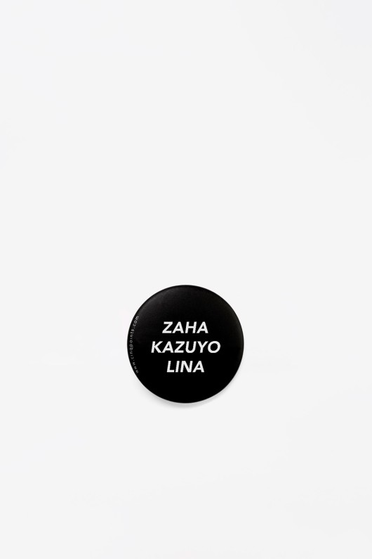 black round badge zaha kazuyo lina front view