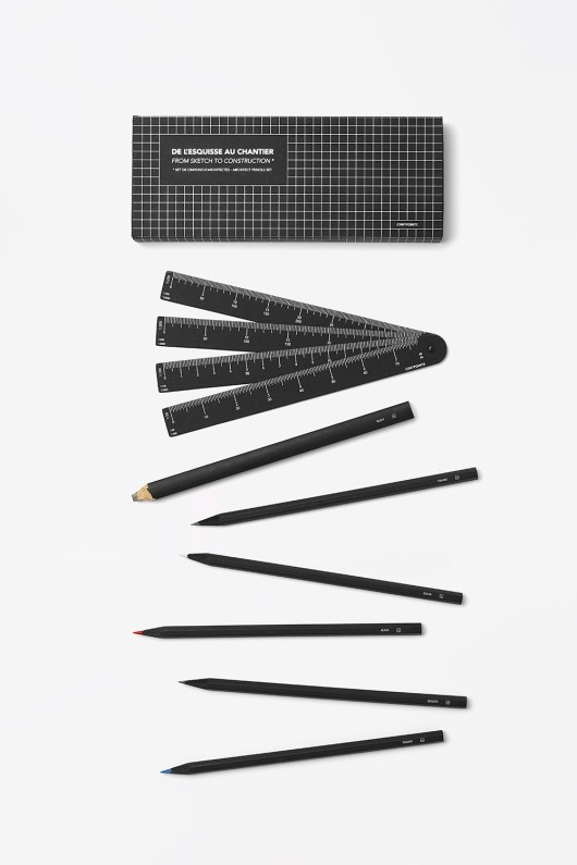 pencils set box, six pencils and flat ruler