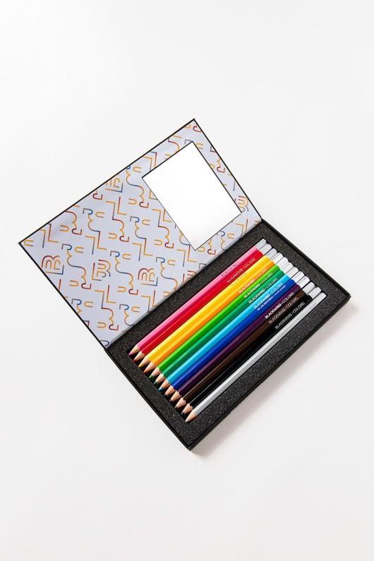 opened colour pencils box