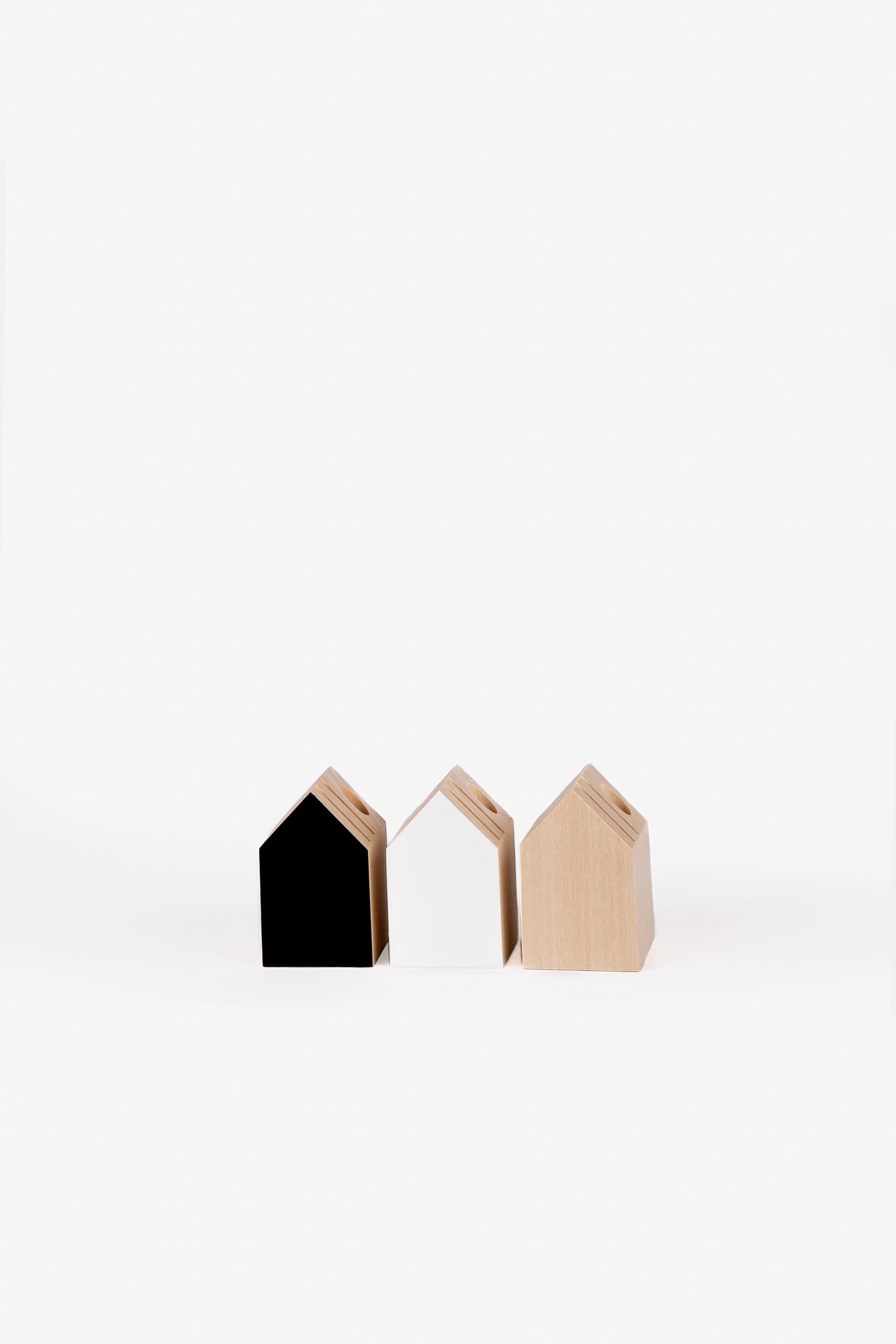 White Wooden Pencil Card Holder - Tiny House